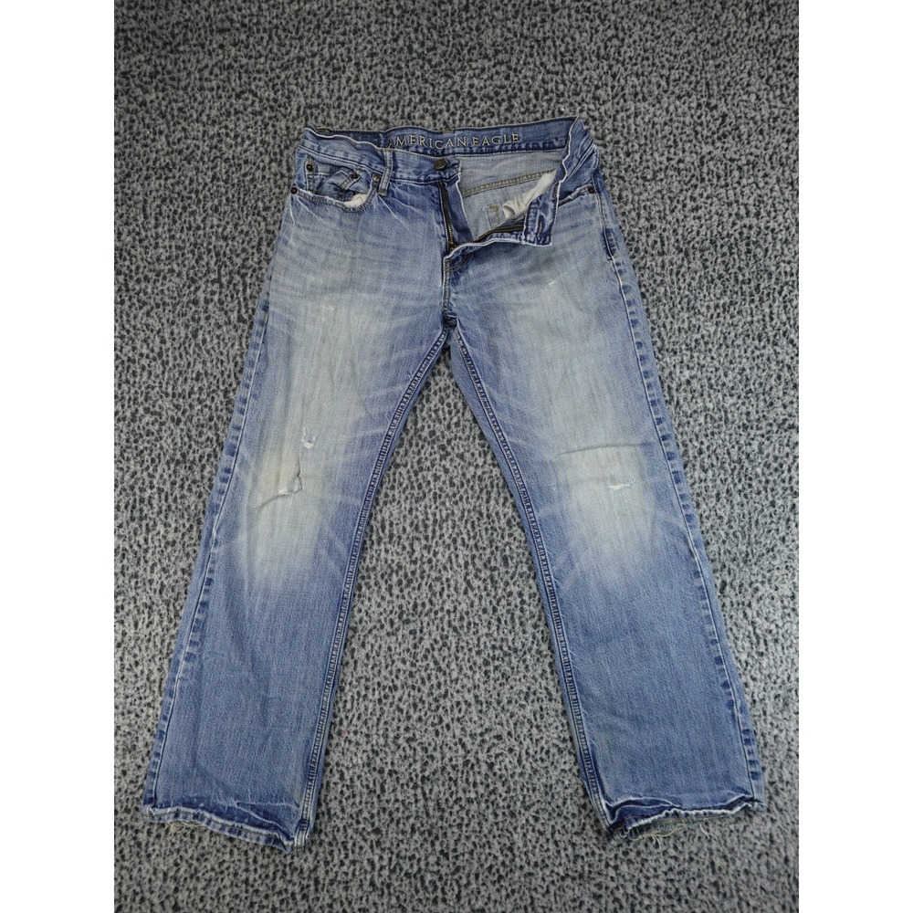 American Eagle Bootcut Jeans Mens 32x32 Blue Distressed Frayed Light Wash